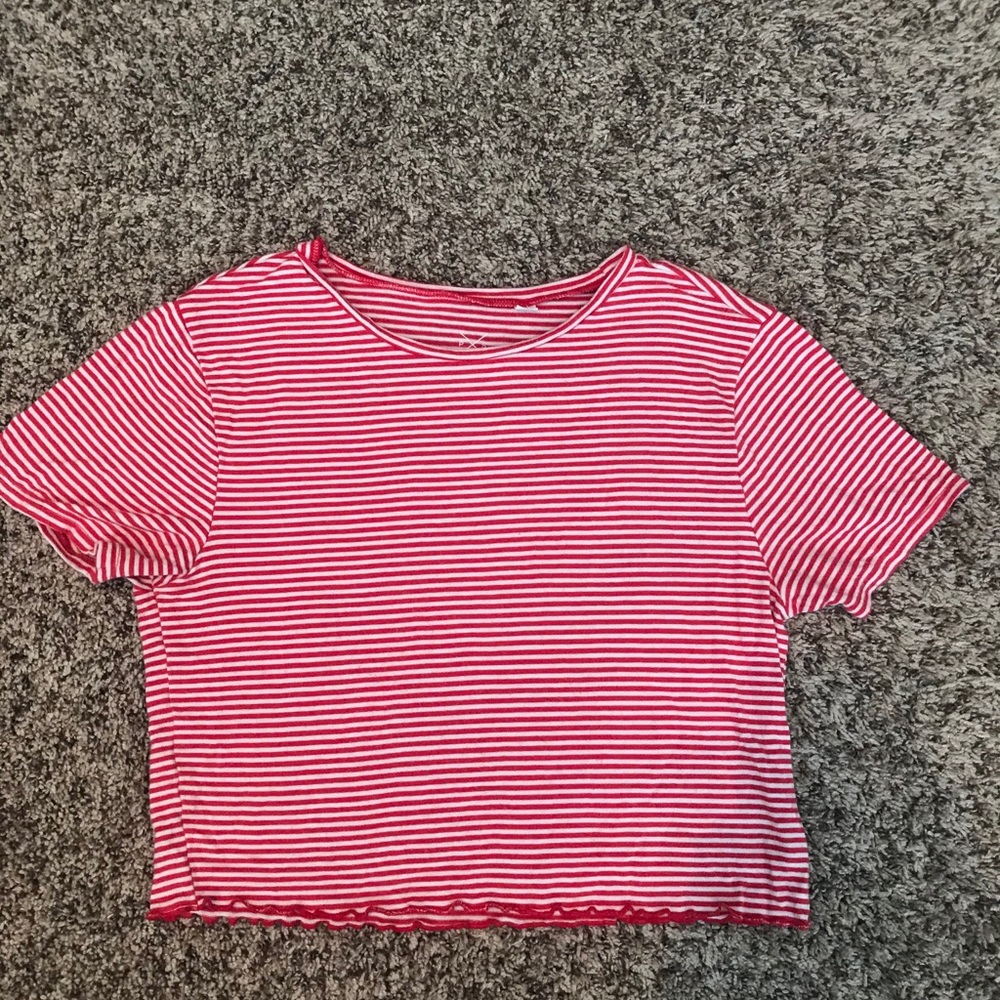 red and white striped crop top